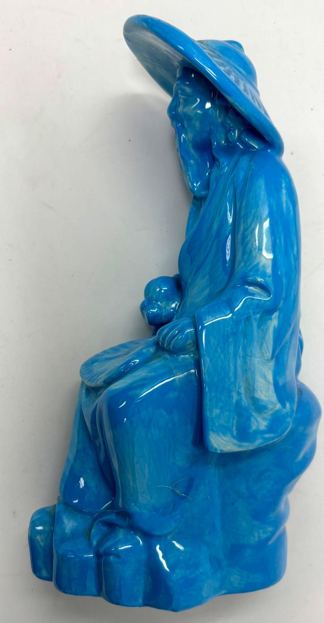 20th Century Vintage Chinese Turquoise Glazed Porcelain Figurine For Sale