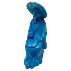 Chinesische türkis glasierte Vintage-Porzellanfigur aus Porzellan
