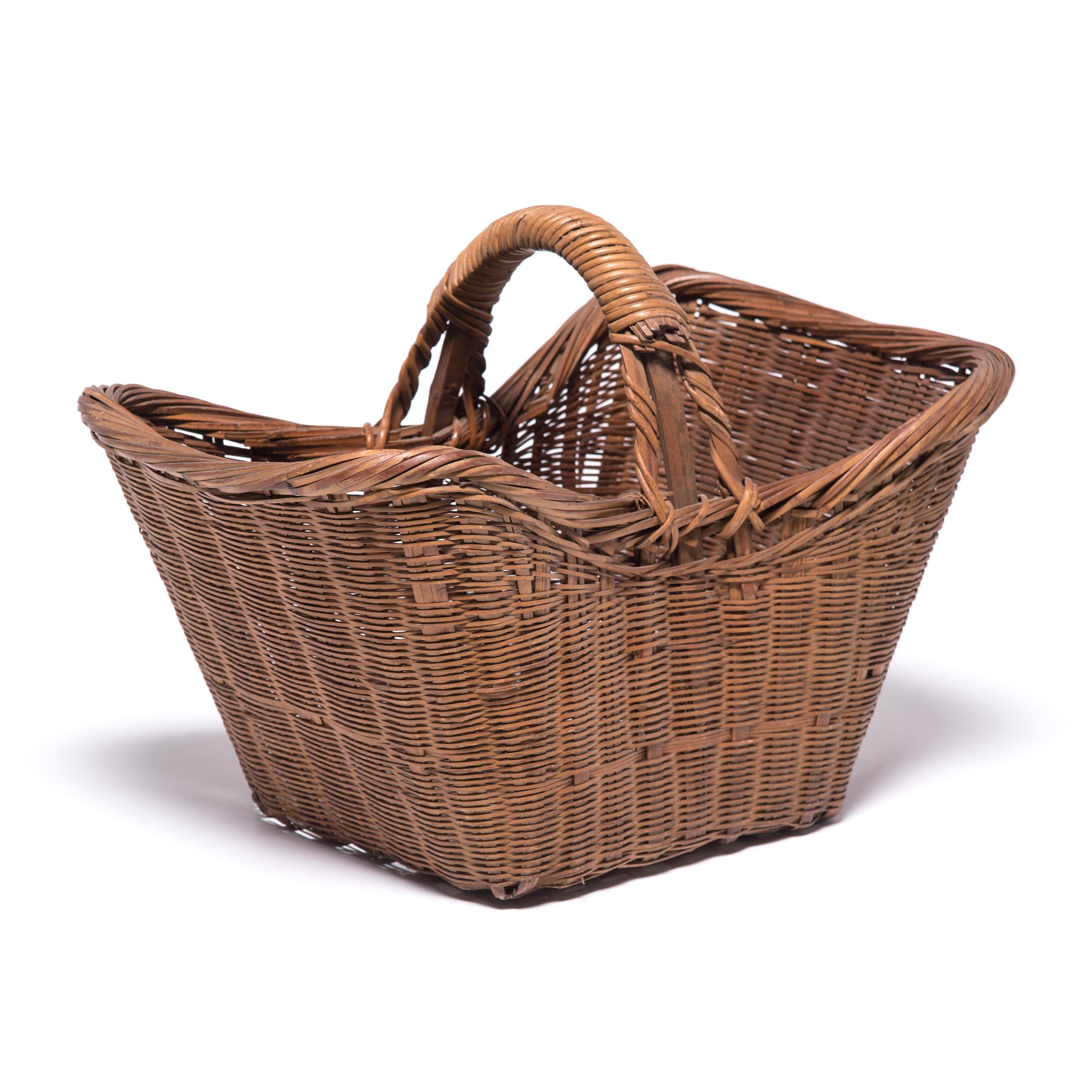 Hand-Woven Vintage Chinese Twist Woven Market Basket