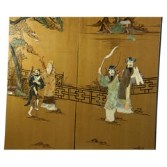 Vintage Chinese  Two Panel Colored stone Ansestoral Court Scene Panels