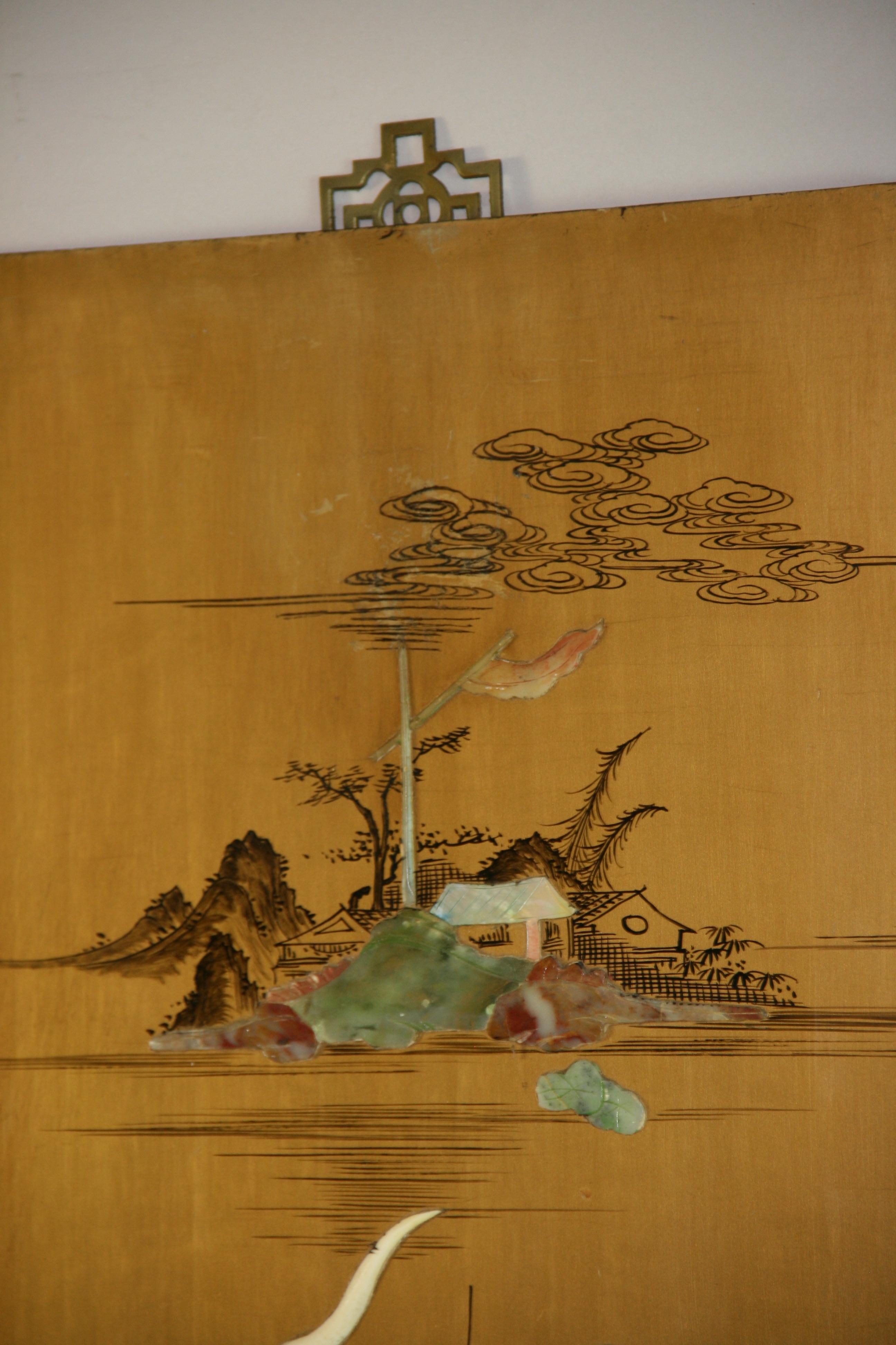 Stone Vintage Chinese  Two Panel Colored stone Ansestoral Court Scene Panels For Sale