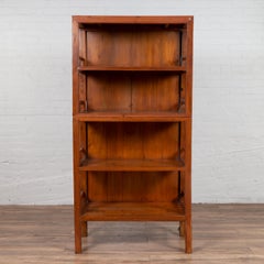 Vintage Chinese Two-Part Elmwood Bookcase with Pillar-Shaped Strut Motifs