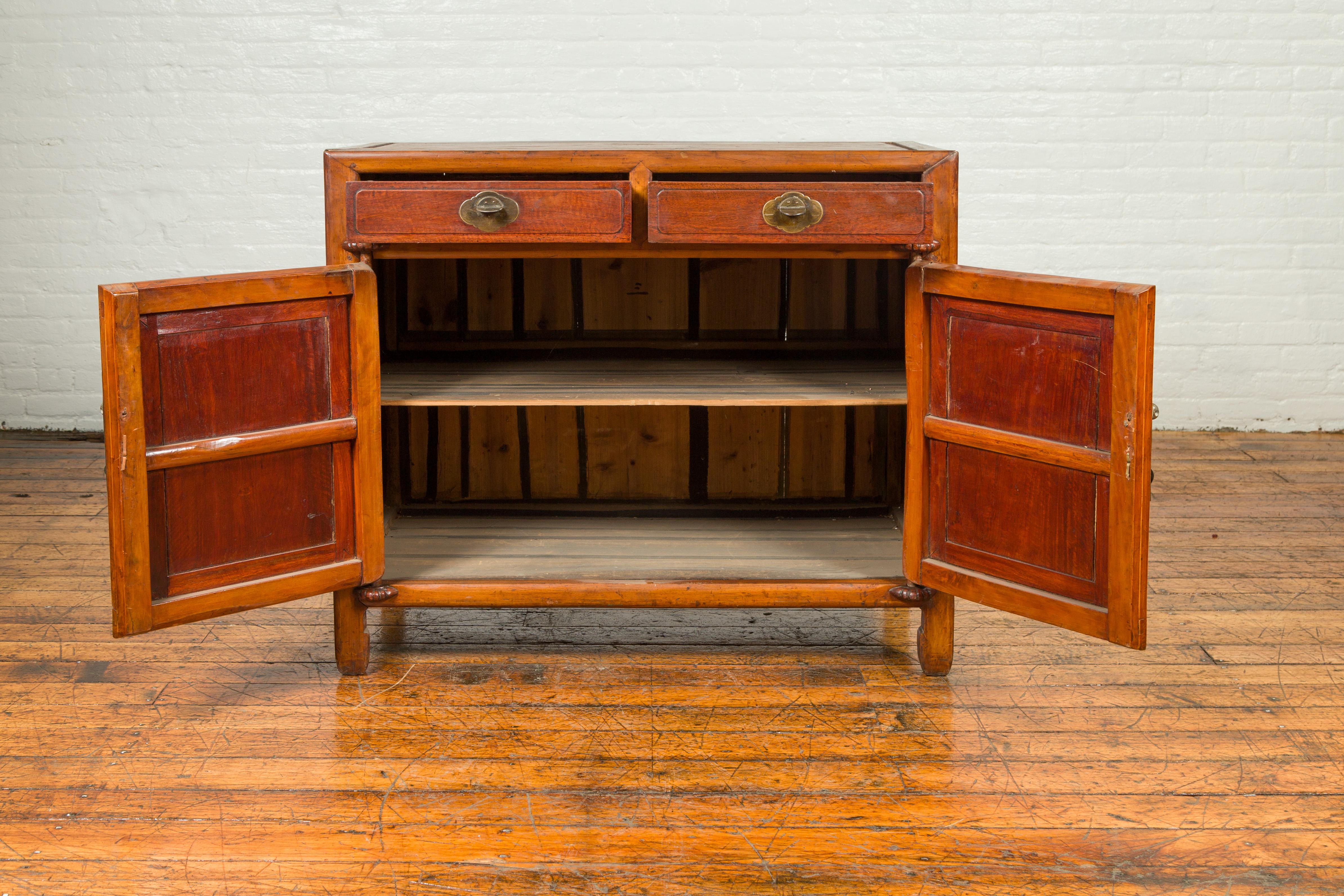 20th Century Vintage Chinese Two-Toned Cabinet with Drawers, Doors and Bronze Hardware
