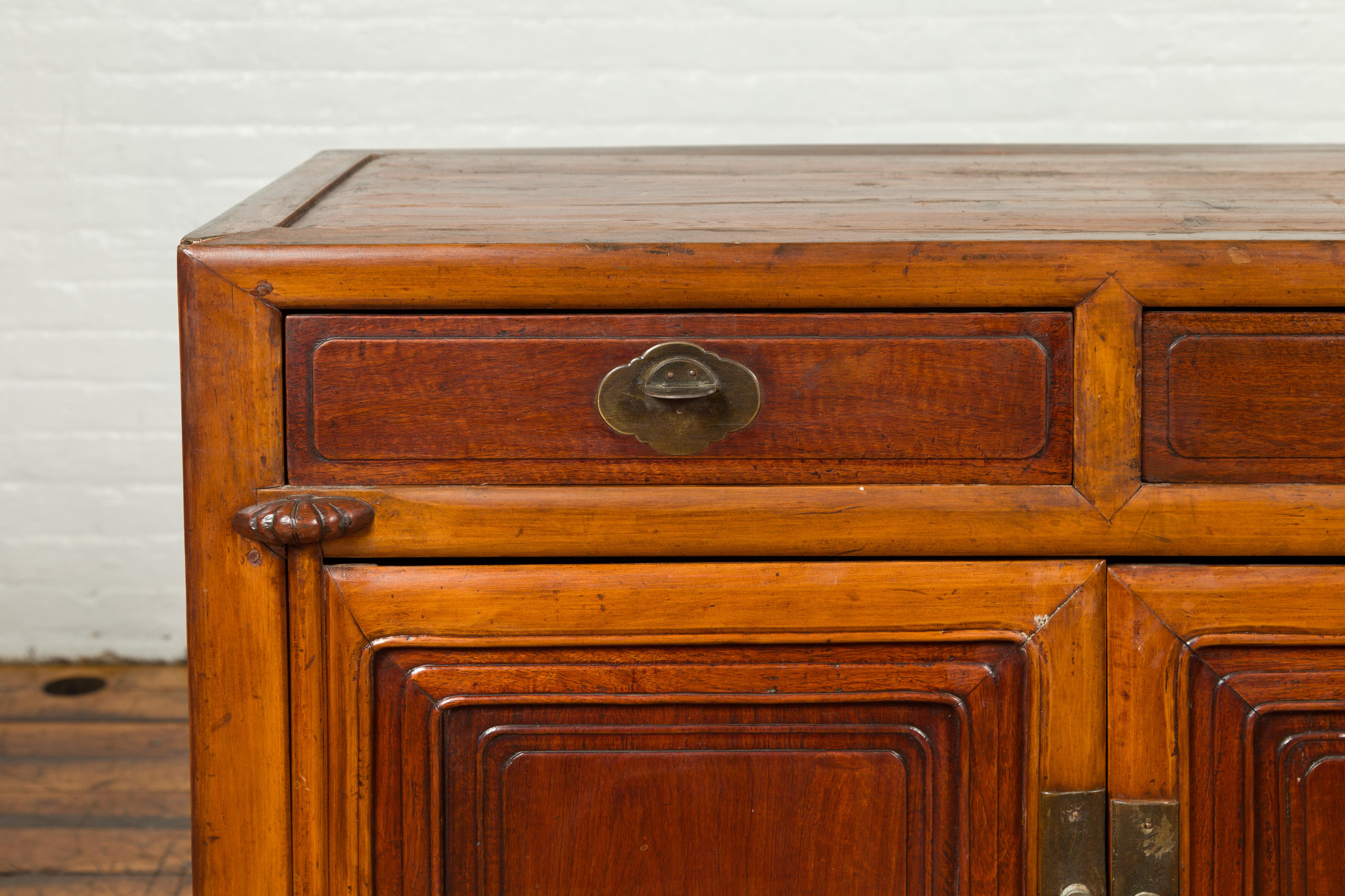 Vintage Chinese Two-Toned Cabinet with Drawers, Doors and Bronze Hardware 1