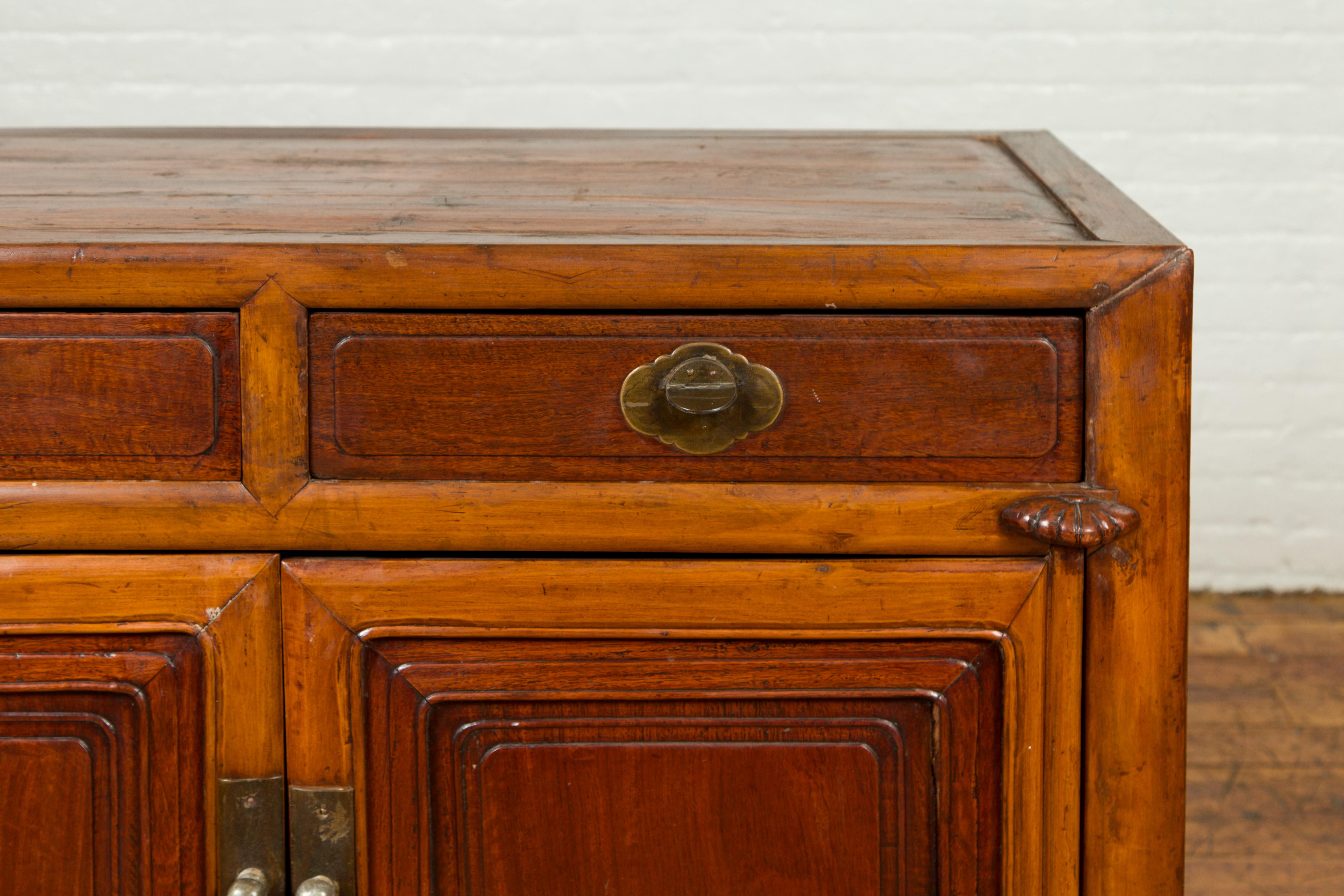 Vintage Chinese Two-Toned Cabinet with Drawers, Doors and Bronze Hardware 2