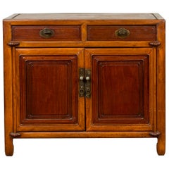Vintage Chinese Two-Toned Cabinet with Drawers, Doors and Bronze Hardware