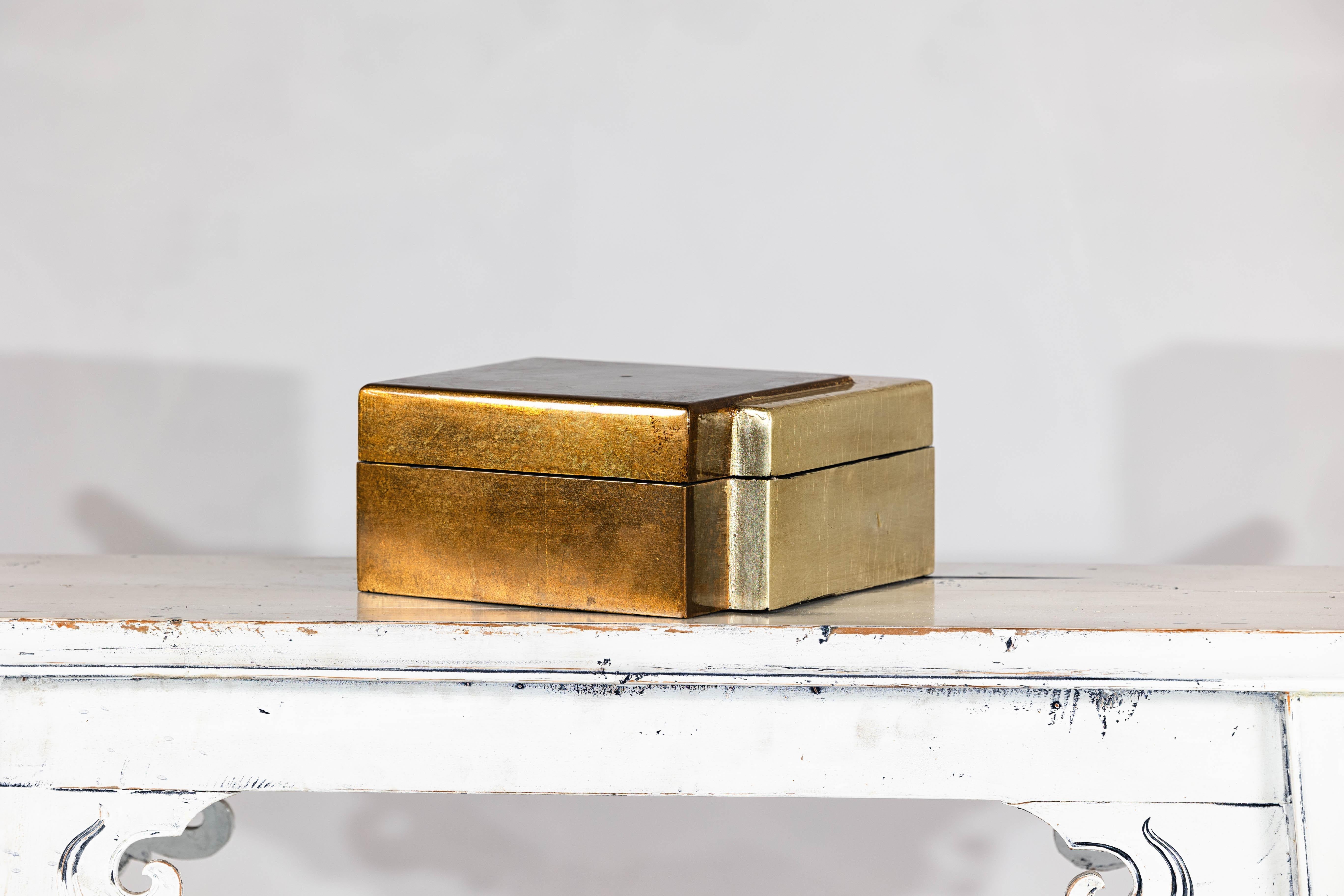 Gilt Vintage Chinese Two-Toned Gilded Wooden Box – Decorative Storage Accent Piece For Sale