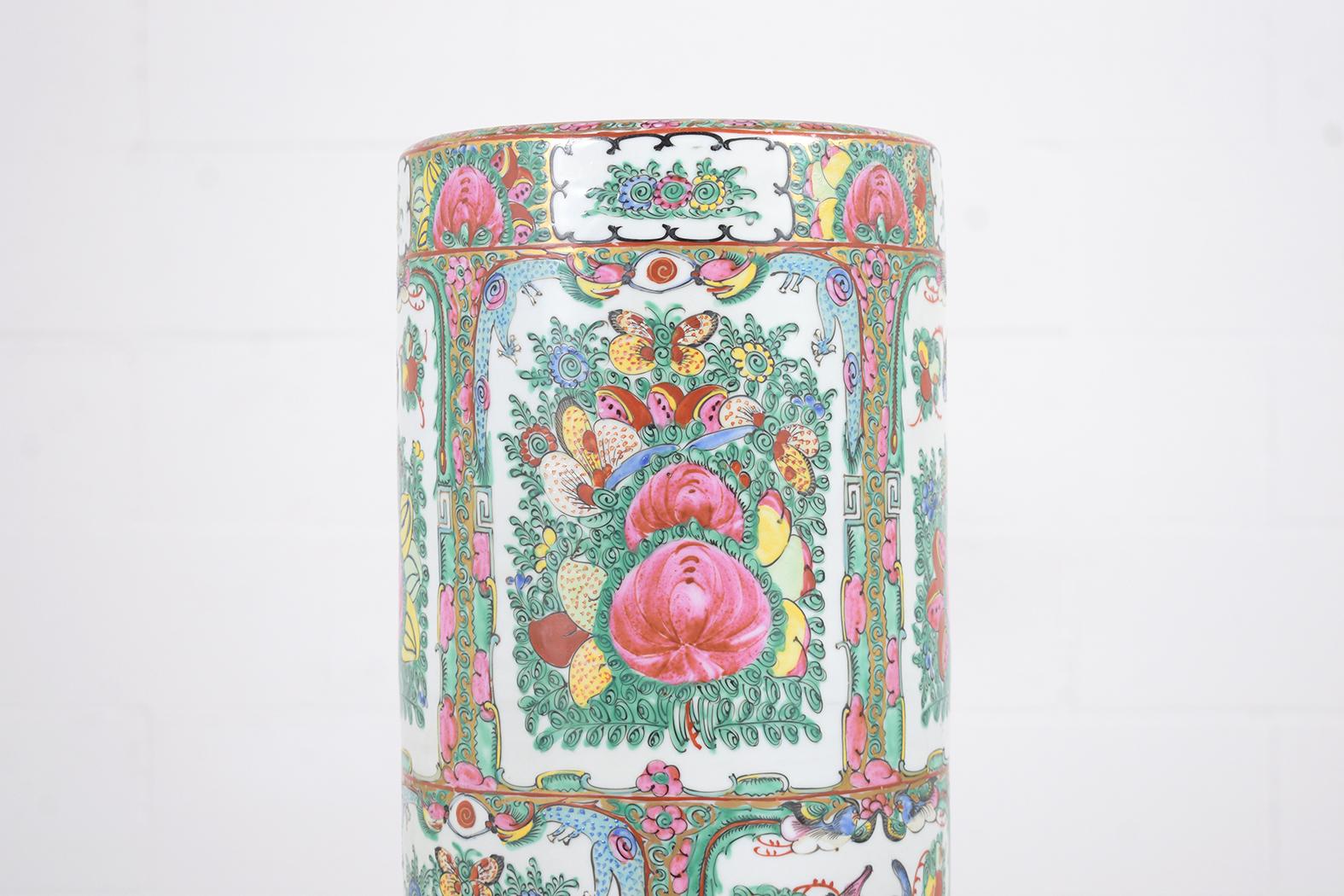 Glazed Vintage Chinese Porcelain Umbrella Stand For Sale
