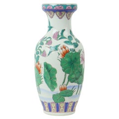 Jarrón Vintage Chino Nenúfares Porcelana Esmaltada 32cm