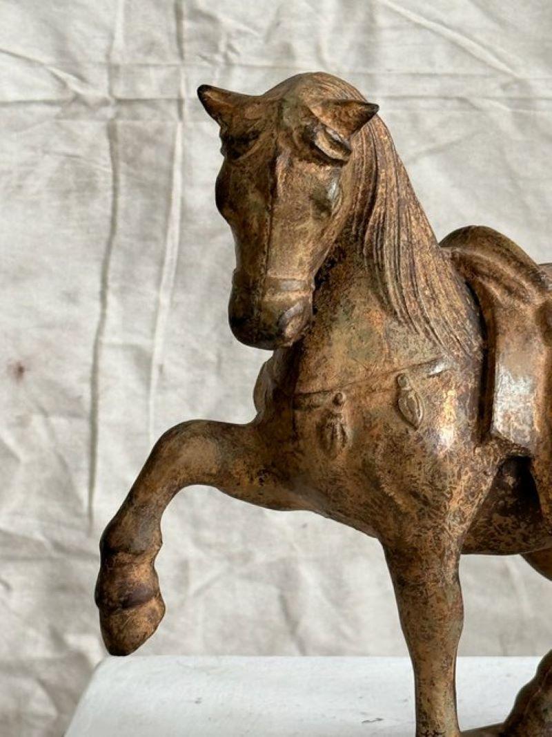 Vintage Chinese War Horse Statue, Cast Iron Casting, Tang Dynasty In Good Condition In West Hollywood, CA