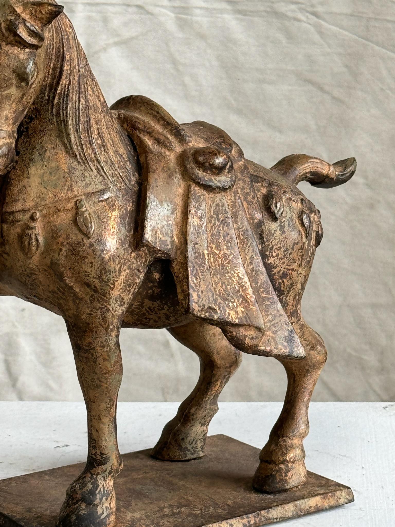 Vintage Chinese War Horse Statue, Cast Iron Casting, Tang Dynasty 1