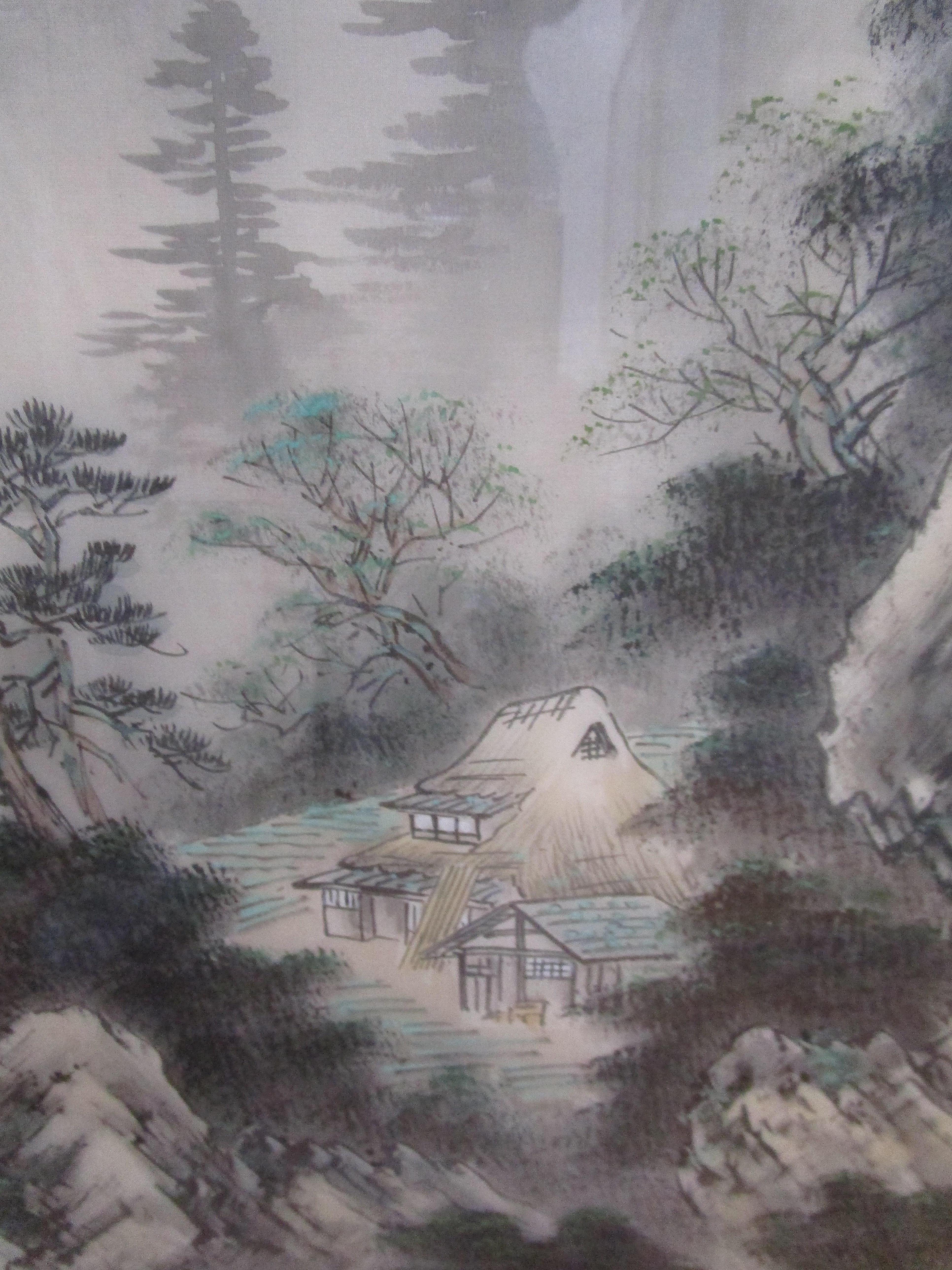 20th Century Vintage Chinese Watercolor and Ink Landscape of Senjojiki Cirque, Near Nagoya For Sale