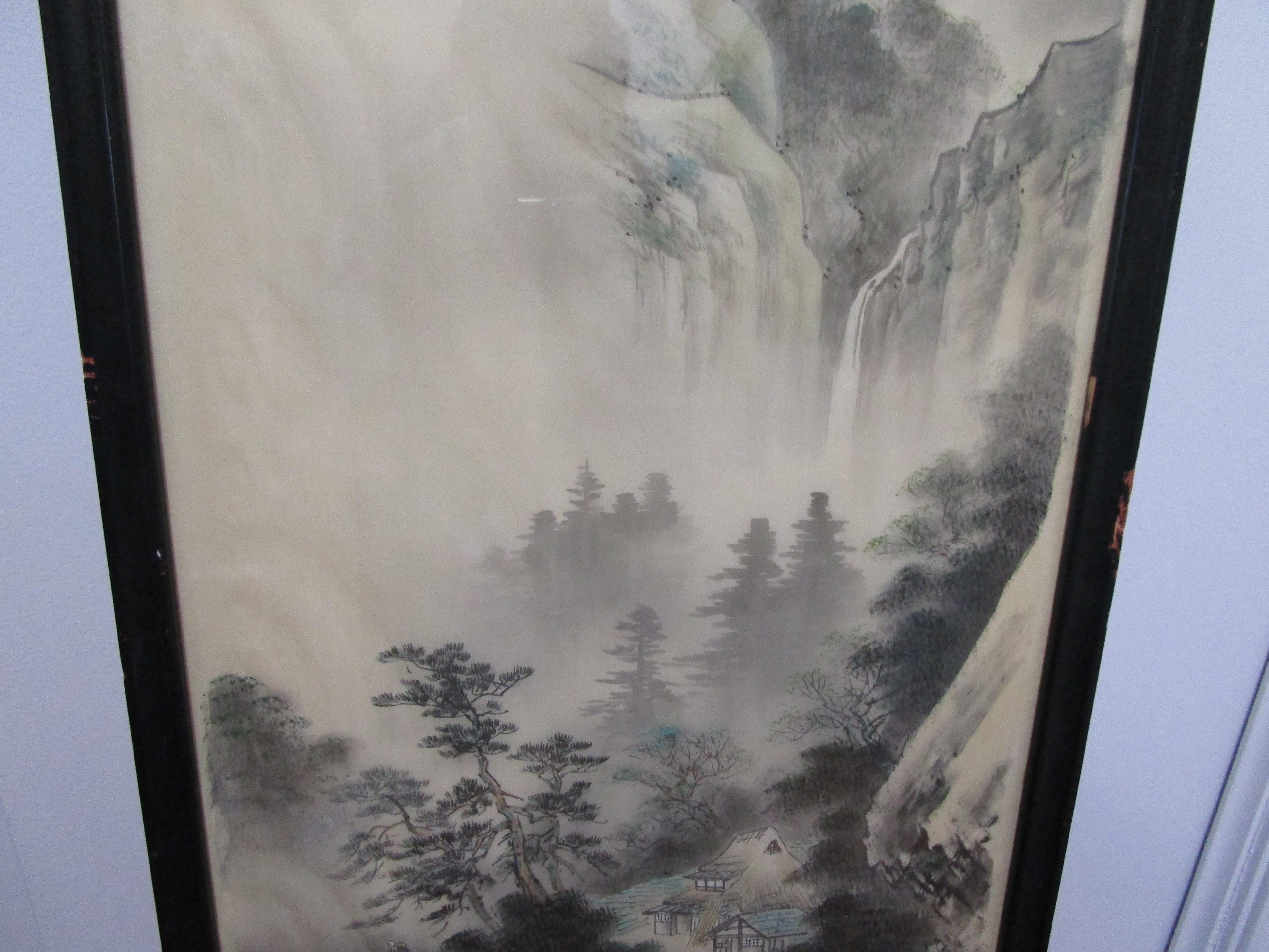 Paper Vintage Chinese Watercolor and Ink Landscape of Senjojiki Cirque, Near Nagoya For Sale