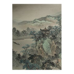 Chinesisches Vintage-Aquarell- und Tusche-Landschaftsgemälde, signiert, spätes 20. Jahrhundert