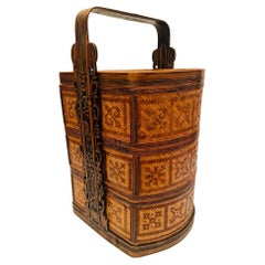 Antique Chinese wedding basket. Rattan and Bamboo wedding basket. Woodcarving