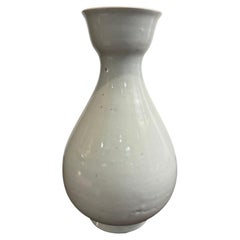 Vintage Chinese White Glazed Ceramic Vase, Hand-Crafted, 36.5cm Tall