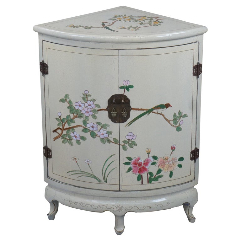 Vintage Chinese White Lacquer Cherry Blossom Corner Cabinet Cupboard ...