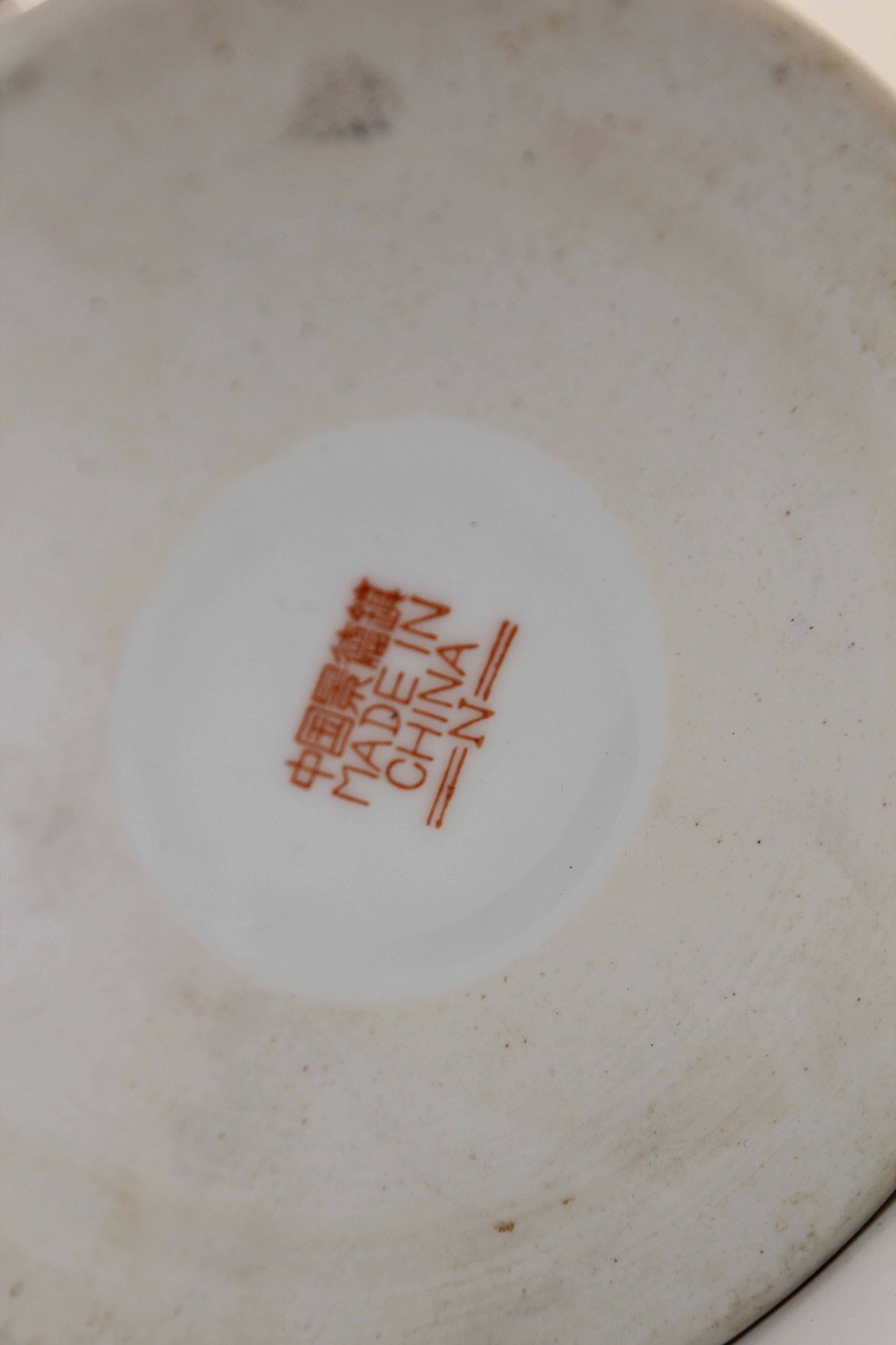Vintage Chinese White Mun Shou Porcelain Tea Set in Basket 2