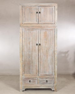 Vintage Chinese Whitewashed Elm Compound Cabinet, Mid-20th Century