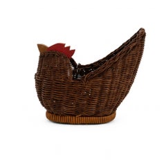 Vintage Chinese Wicker Hen Basket, Handwoven Rattan, 1970s
