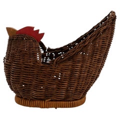Vintage Chinese Wicker Hen Basket, Handwoven Rattan, 1970s