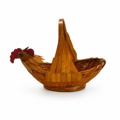 Vintage Chinese Wicker Rooster Basket, Handwoven Rattan, 1970s