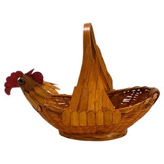 Vintage Chinese Wicker Rooster Basket, Handwoven Rattan, 1970s