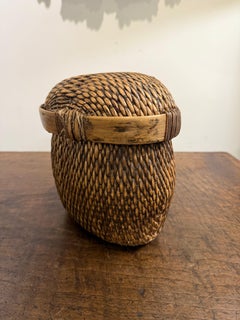 Vintage Chinese Willow Fisherman Basket, Handcrafted Storage, 1900s