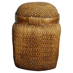 Vintage Chinese Willow Woven Fisherman Basket Asian Storage Container