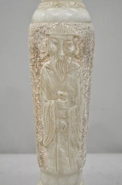 Vintage Chinese Wiseman Carved Alabaster 36" Figural Pedestal Plant Stand