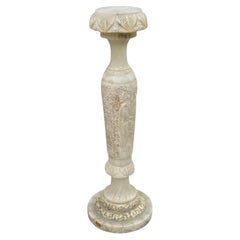 Vintage Chinese Wiseman Carved Alabaster 36" Figural Pedestal Plant Stand