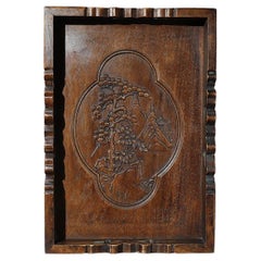 Vintage Chinese Wood Carving Auspicious Square Plate