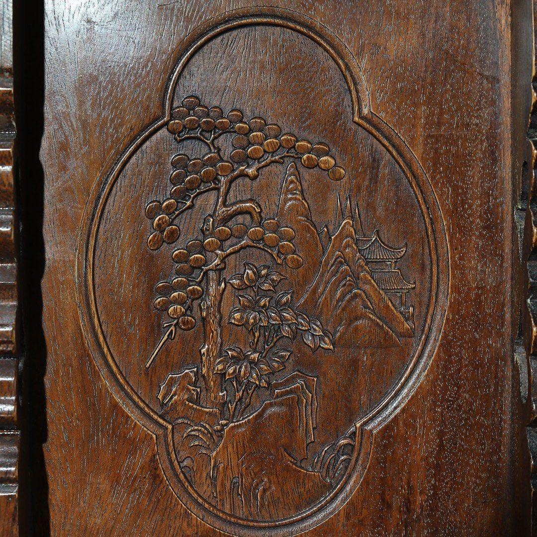 Vintage Chinese Wood Carving Auspicious Square Plate im Angebot 2