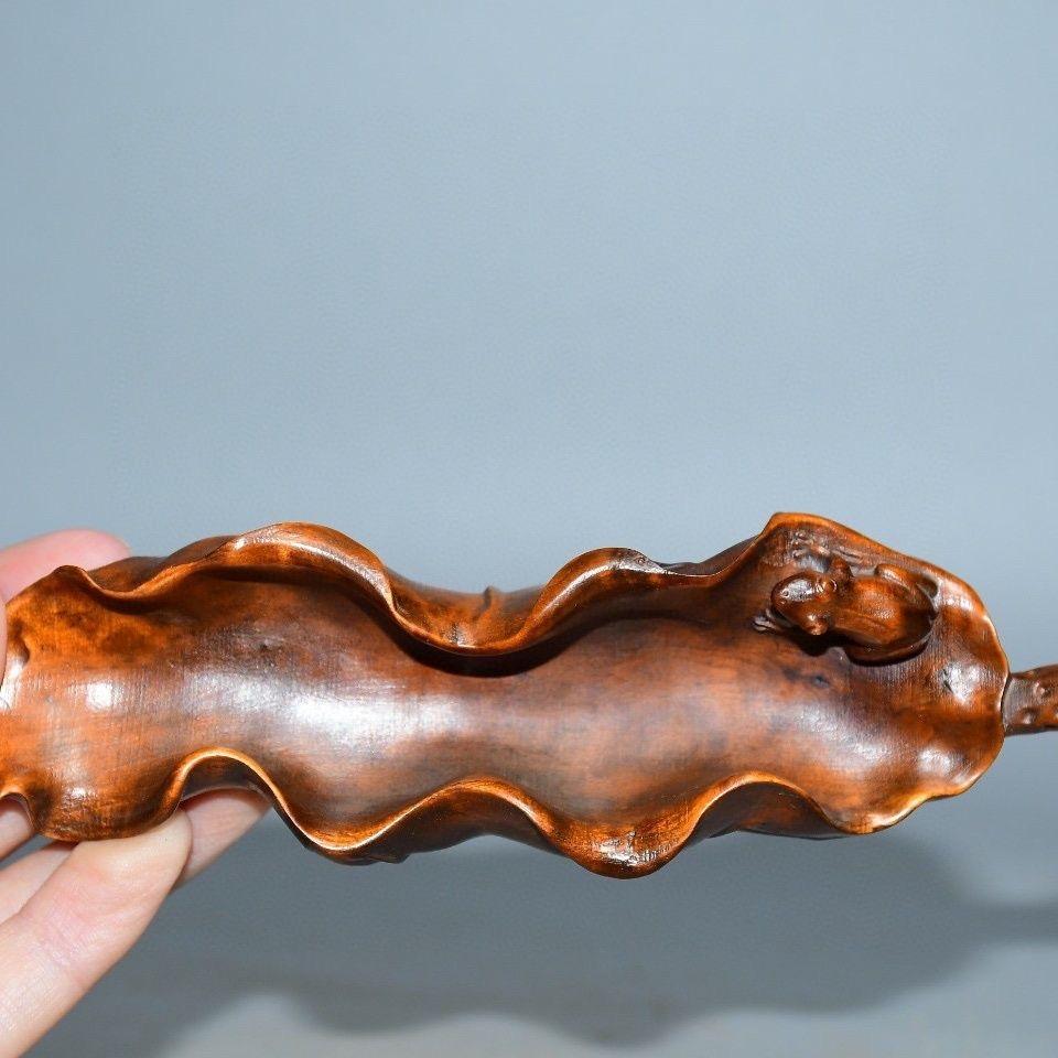 Vintage Chinese Wood Carving Frosch Lotus Blatt Löffel im Angebot 5