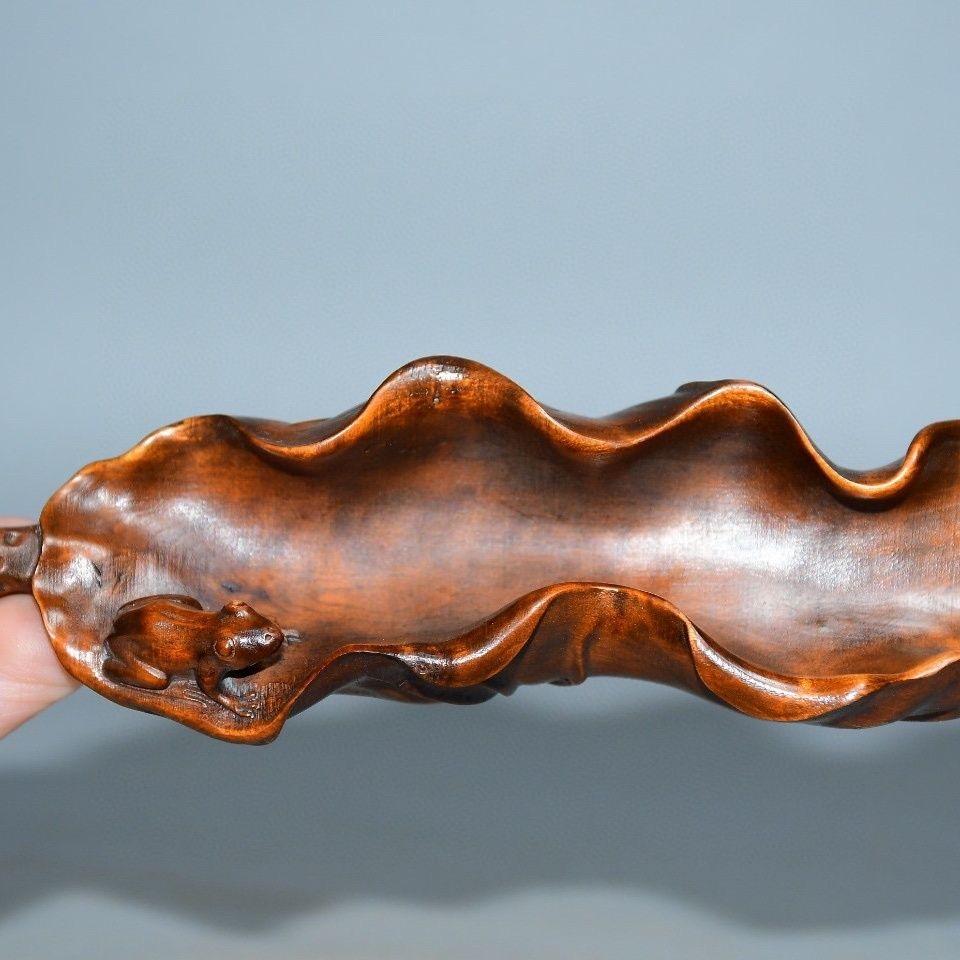 Vintage Chinese Wood Carving Frosch Lotus Blatt Löffel (20. Jahrhundert) im Angebot