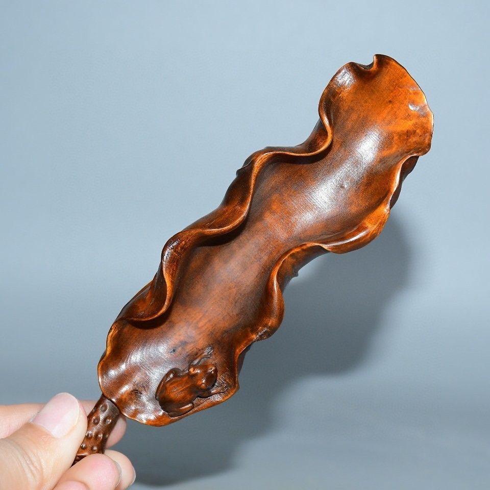 Vintage Chinese Wood Carving Frosch Lotus Blatt Löffel im Angebot 2