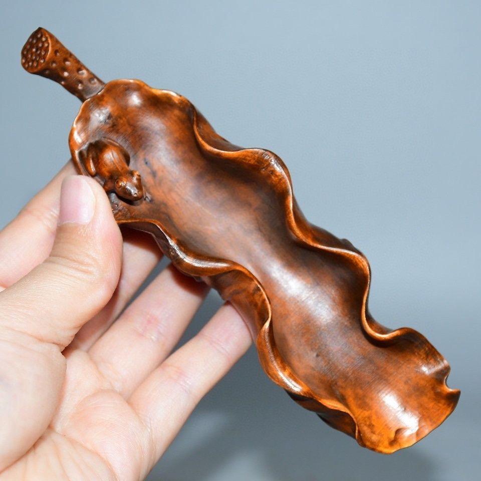 Vintage Chinese Wood Carving Frosch Lotus Blatt Löffel im Angebot 3