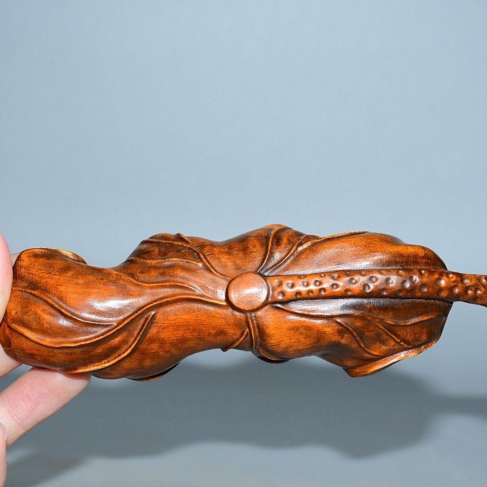 Vintage Chinese Wood Carving Frosch Lotus Blatt Löffel im Angebot 4