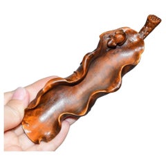 Vintage Chinese Wood Carving Frosch Lotus Blatt Löffel