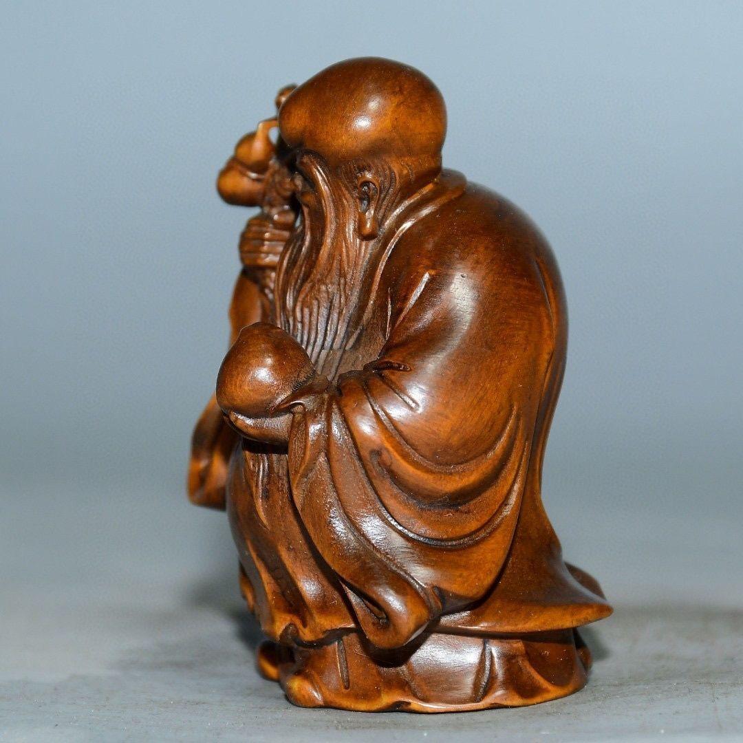 Vintage Chinese Wood Carving Langlebigkeit Gott Statue im Angebot 2