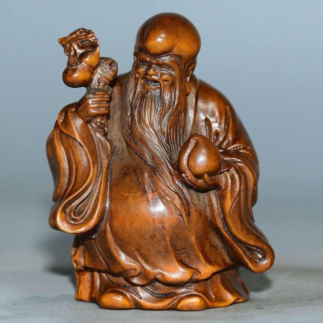 Vintage Chinese Wood Carving Langlebigkeit Gott Statue im Angebot 3