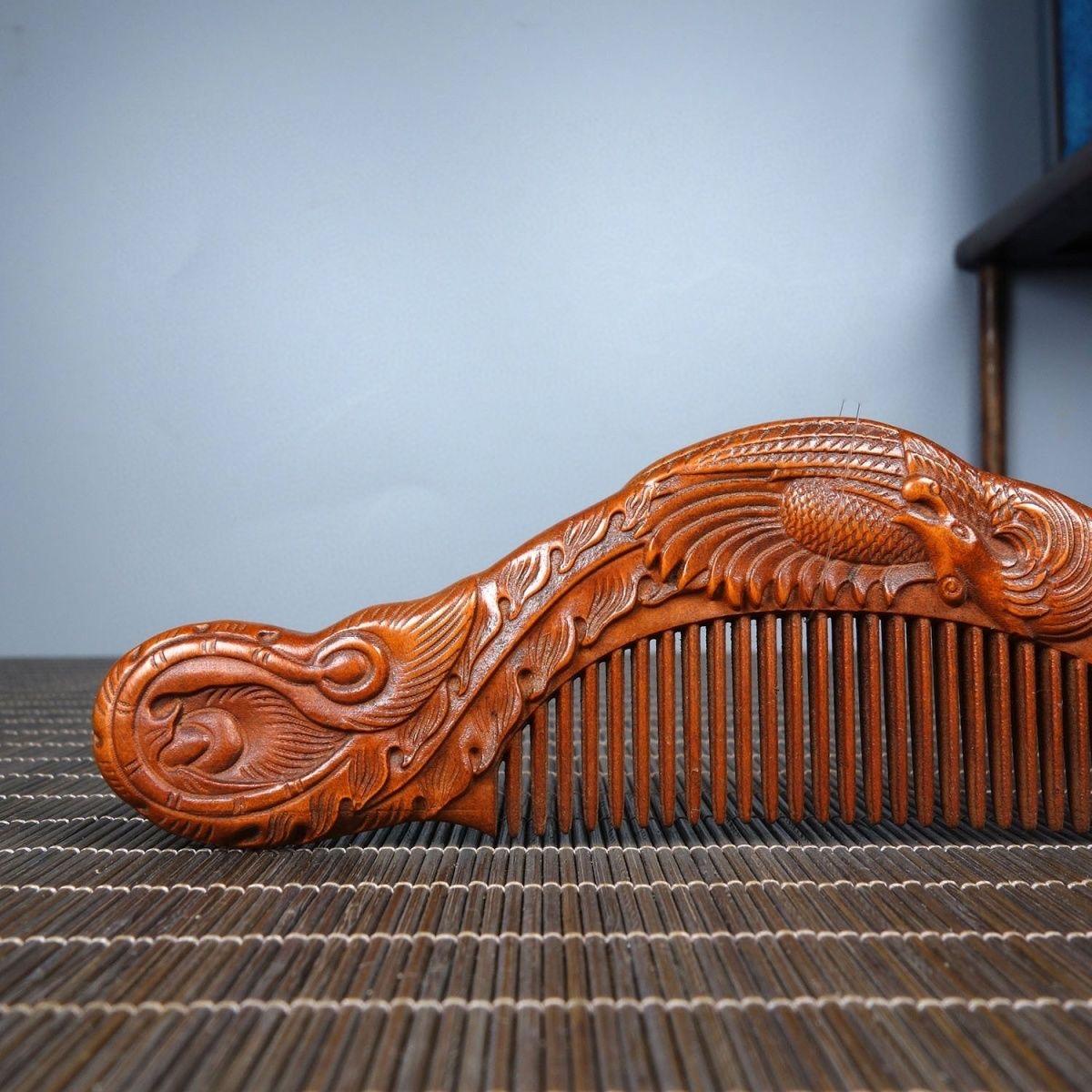 Vintage Chinese Wood Carving Phoenix Kamm (20. Jahrhundert) im Angebot