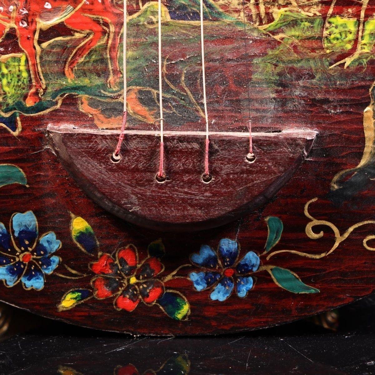 Vintage Chinese Wood Lacquer Longevity Patterns Musikinstrument Yue Qin im Angebot 5