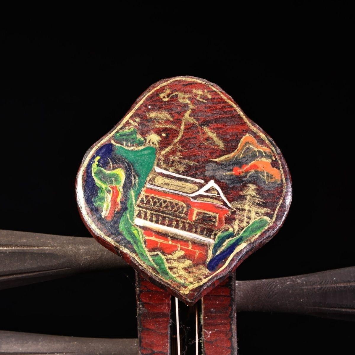 Vintage Chinese Wood Lacquer Longevity Patterns Musikinstrument Yue Qin (Holz) im Angebot