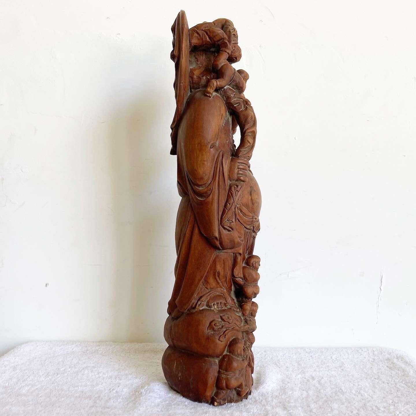 Vintage Chinese Wooden Buddha Sculpture For Sale 5