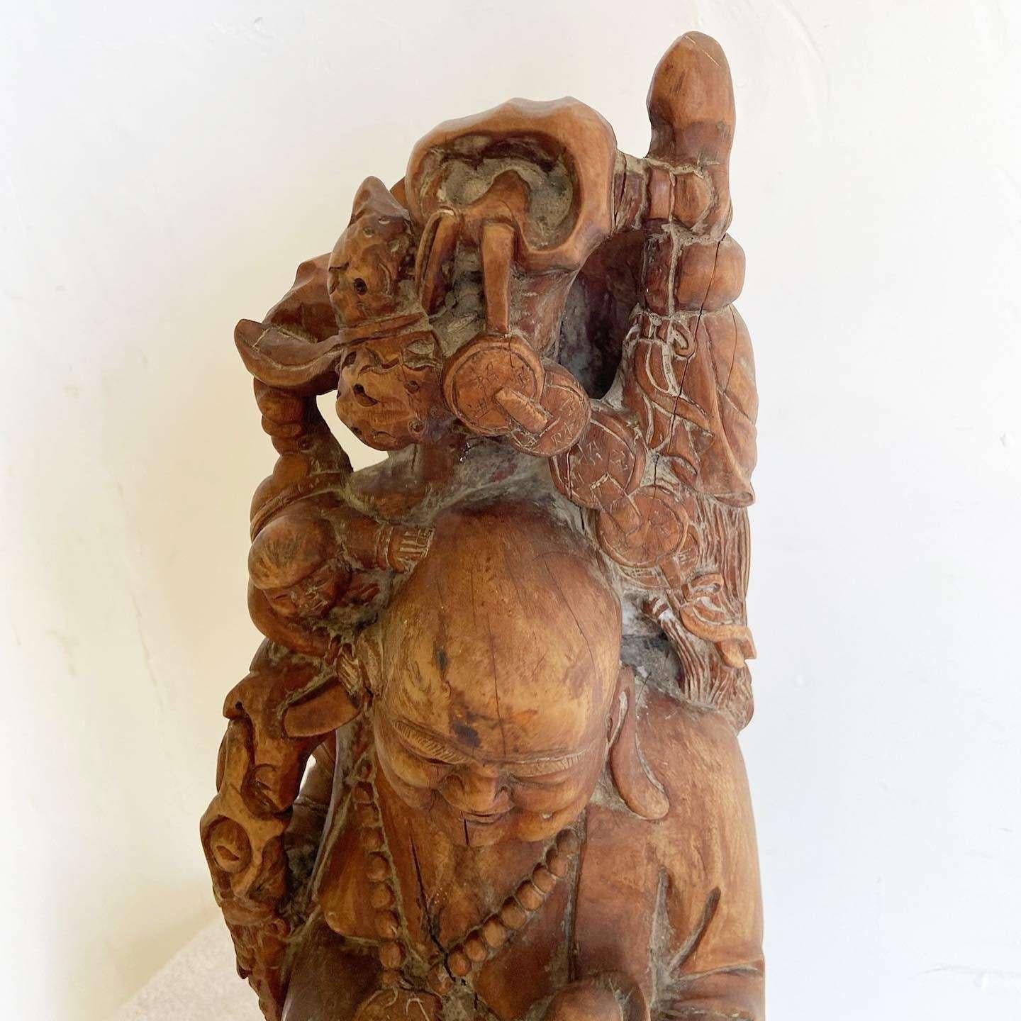 Vintage Chinese Wooden Buddha Sculpture For Sale 1