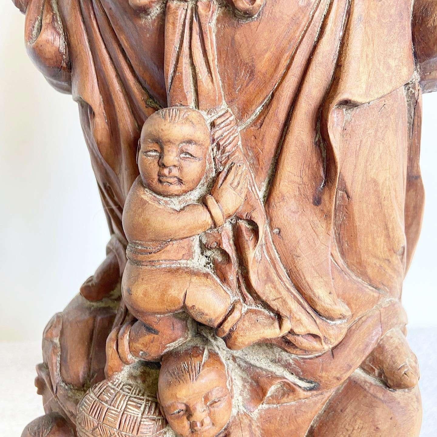 Vintage Chinese Wooden Buddha Sculpture For Sale 3