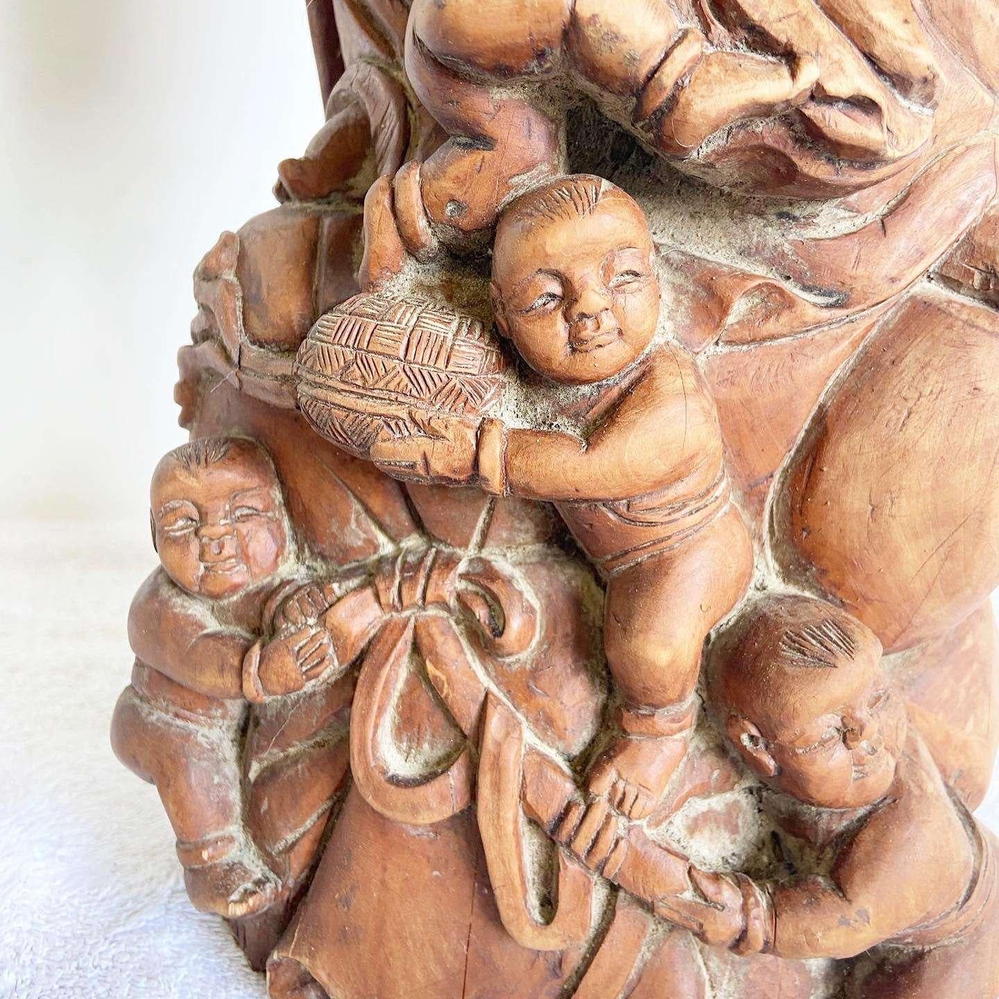 Chinesische Buddha-Skulptur aus Holz im Vintage-Stil im Angebot 4