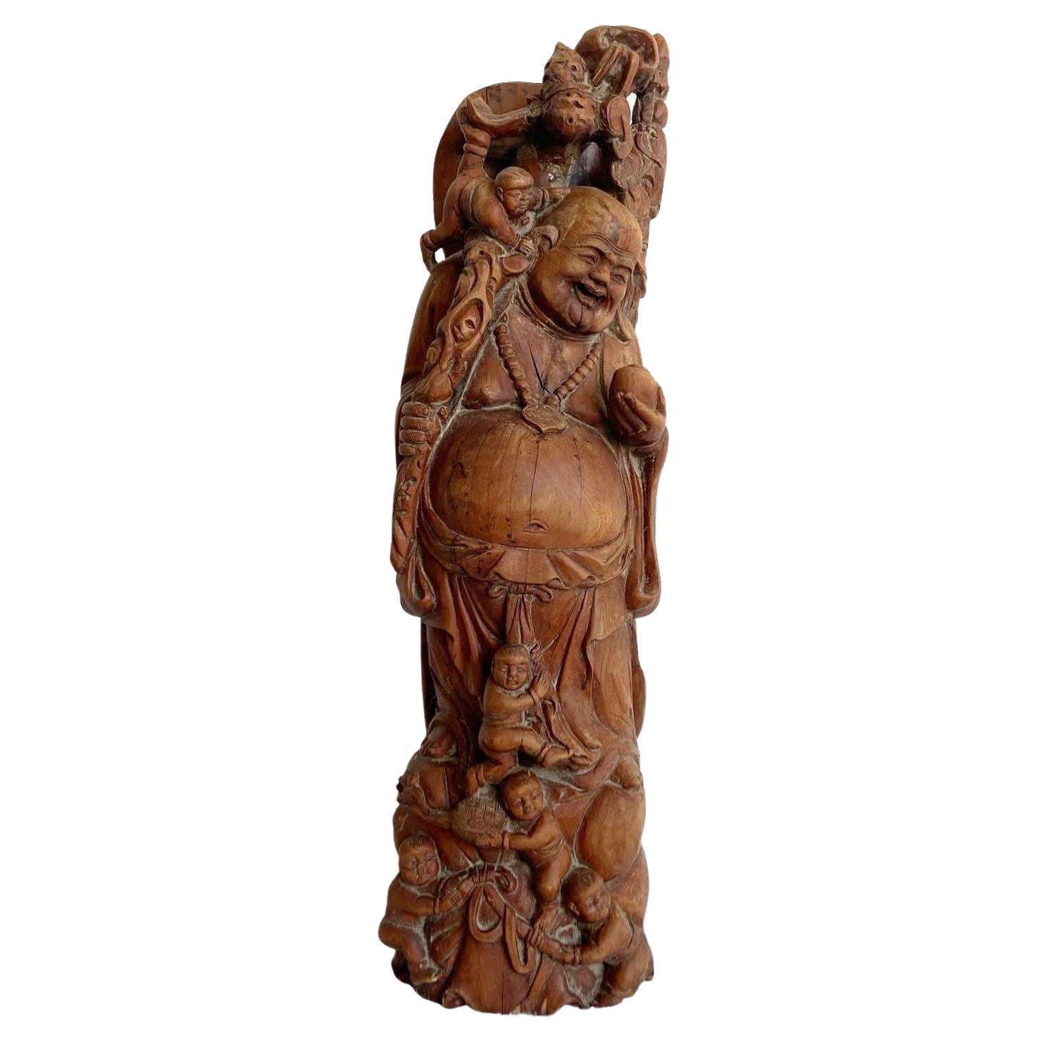 Vintage Chinese Wooden Buddha Sculpture For Sale