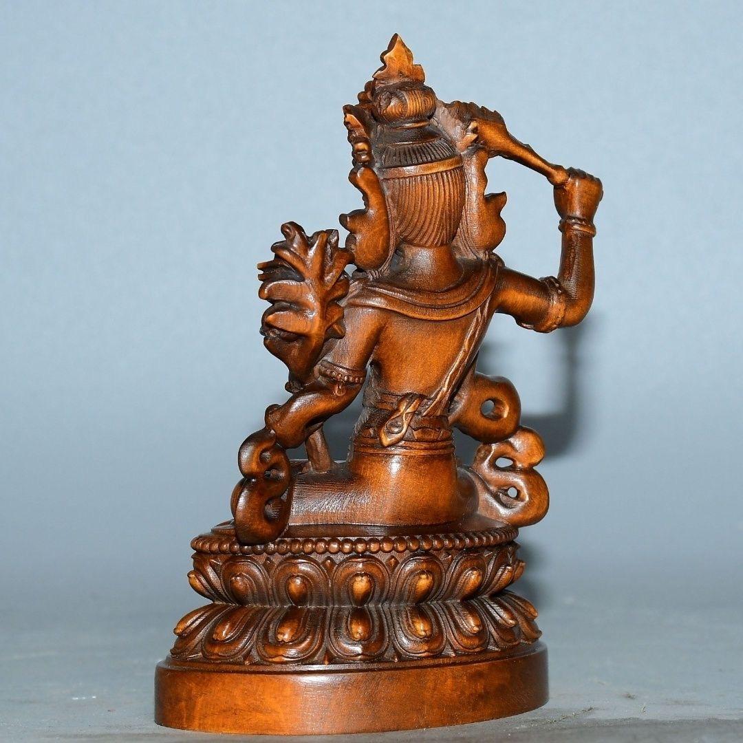 19th Century Vintage Chinese Wooden Carved Statue of Manjushri Bodhisattva For Sale